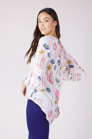 FLUTE SLEEVE FLORAL BLOUSE