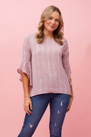 FOREVER FLUTE SLEEVE CHECK PATTERN BLOUSE