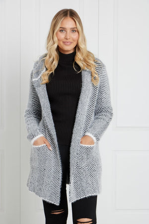 HOODED EYELASH CARDIGAN