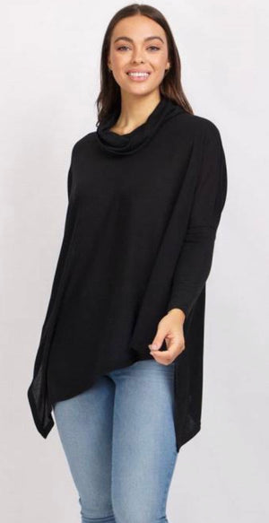 Cowl Neck Asymmetric Hem Long Sleeve Top