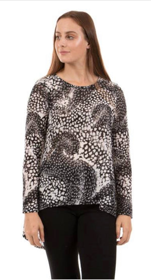 Long Sleeve Printed Mesh Top