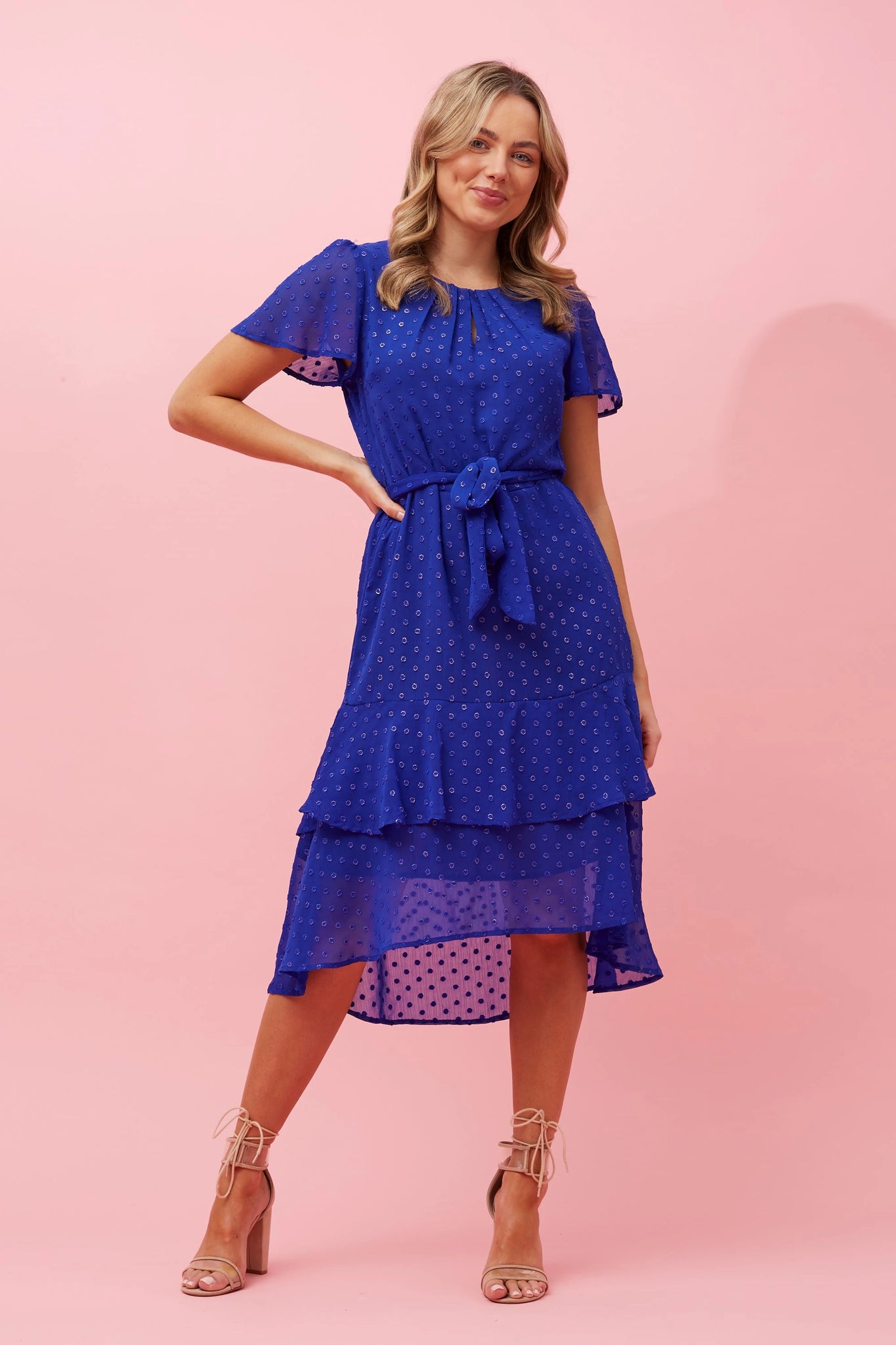 IZZY GOLD FLECK DOBBY PRINT MIDI DRESS Carla Milani IZZY GOLD FLECK DOBBY PRINT MIDI DRESS Carla Milani