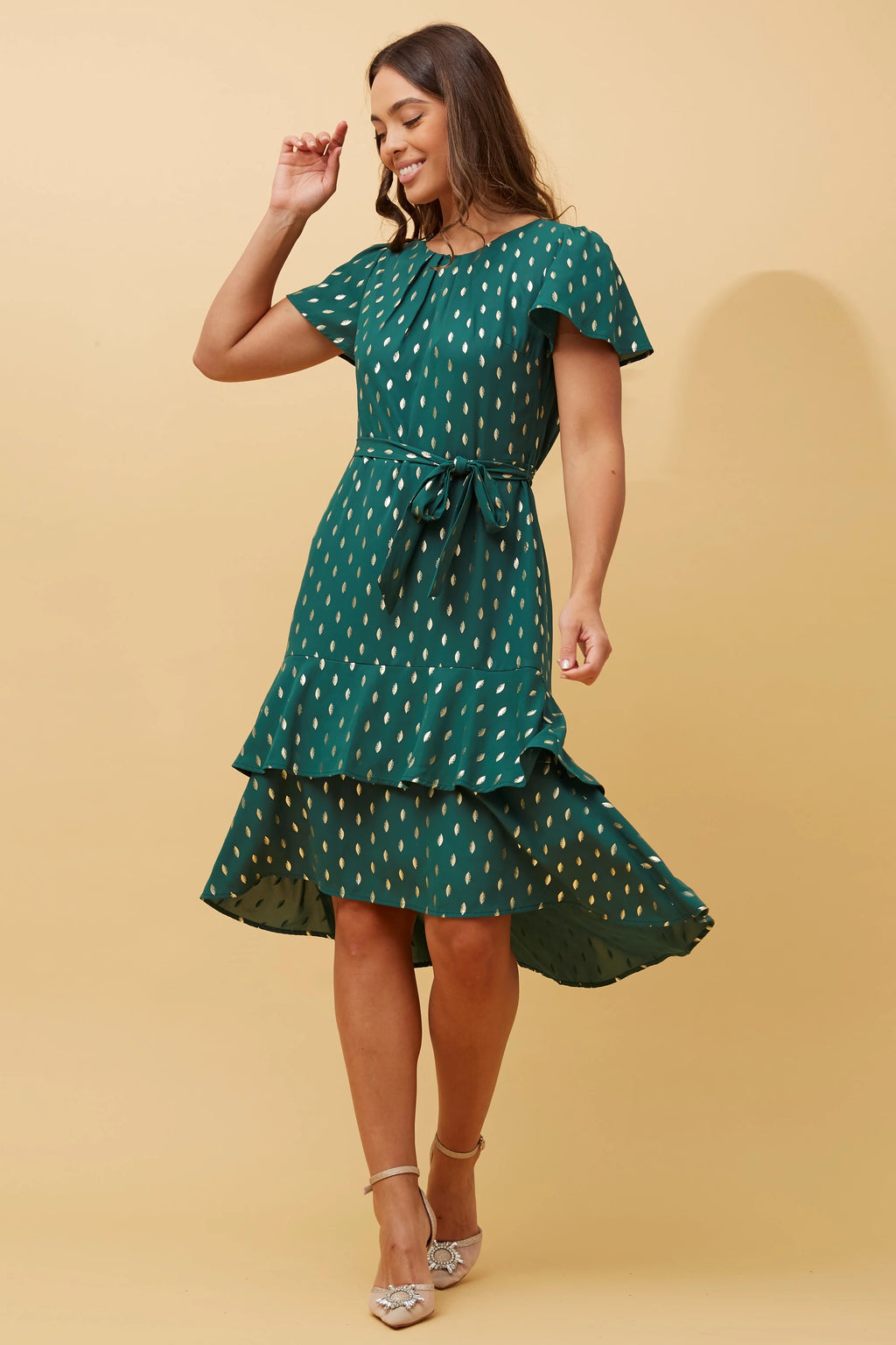 IZZY GOLD TEAR DROP MIDI DRESS