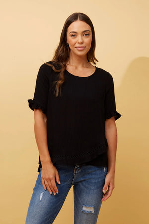 JAYDON HI LOW HEM LACE TRIM TOP