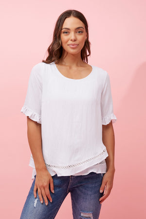 JAYDON HI LOW HEM LACE TRIM TOP