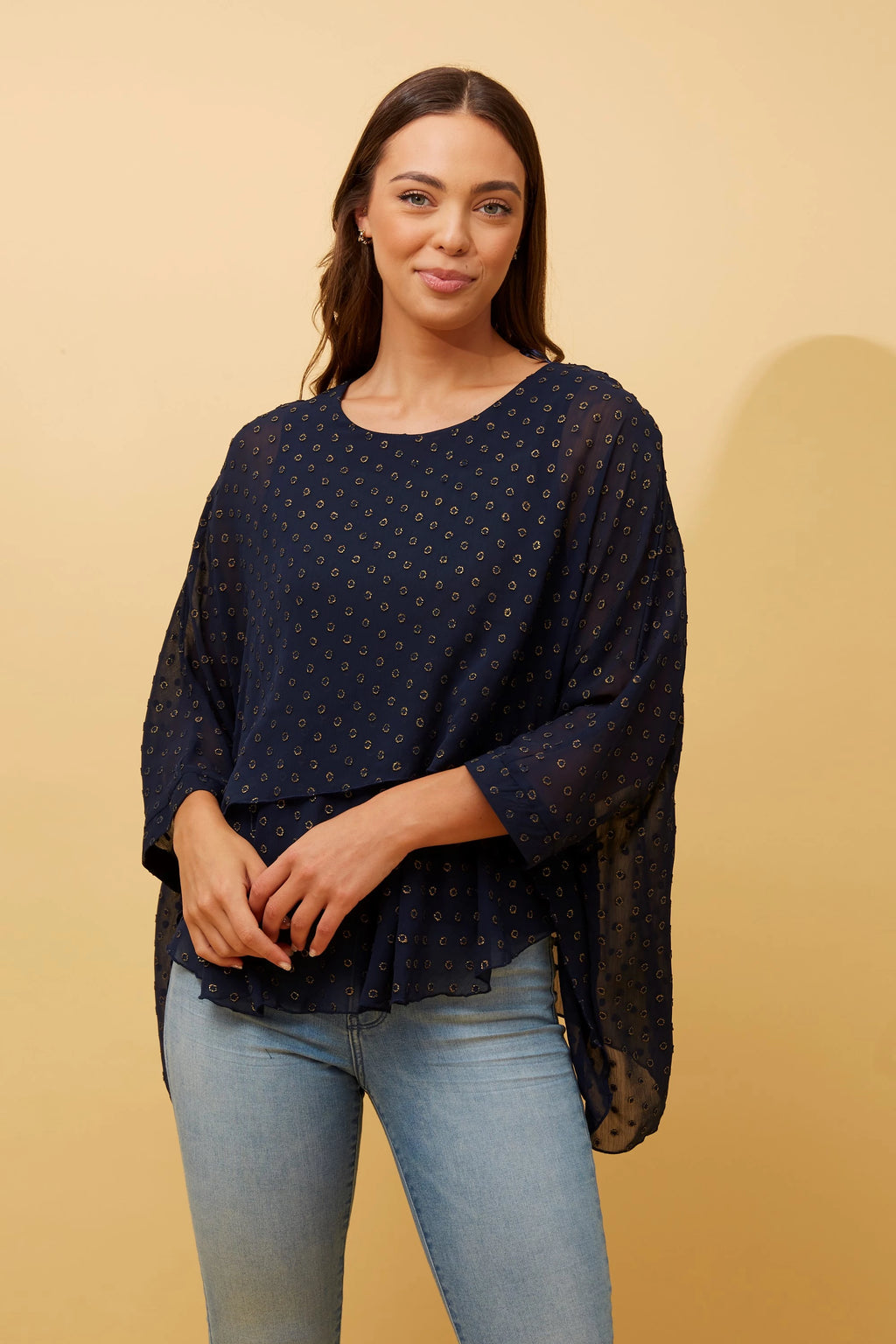 JAYLA DOUBLE LAYERED FOIL PRINT TOP