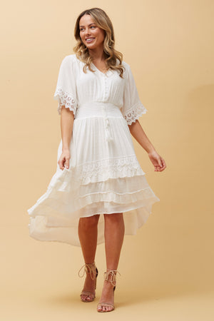 LACE TRIM HI LOW MIDI DRESS