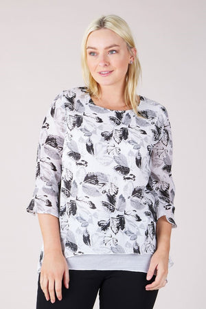 LEAF PRINT DOUBLE LAYERED TOP