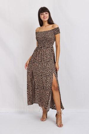 LEOPARD BARDOT MAXI DRESS