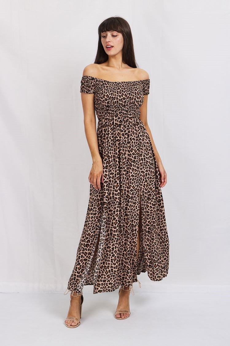 LEOPARD BARDOT MAXI DRESS