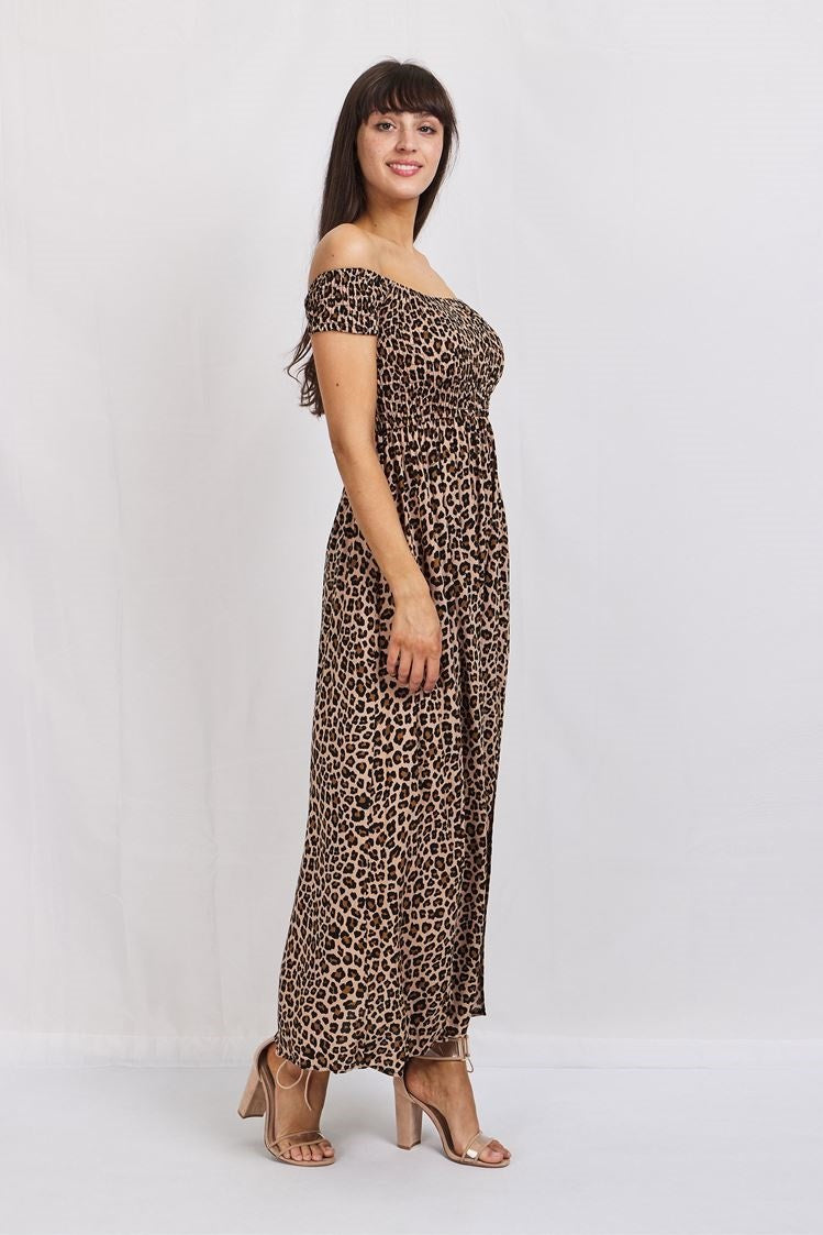 LEOPARD BARDOT MAXI DRESS