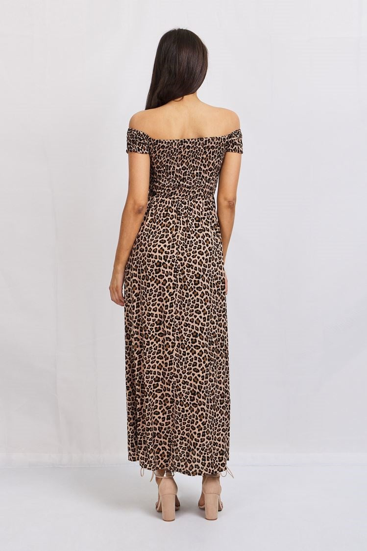 LEOPARD BARDOT MAXI DRESS