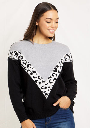 LEOPARD CHEVRON KNIT JUMPER