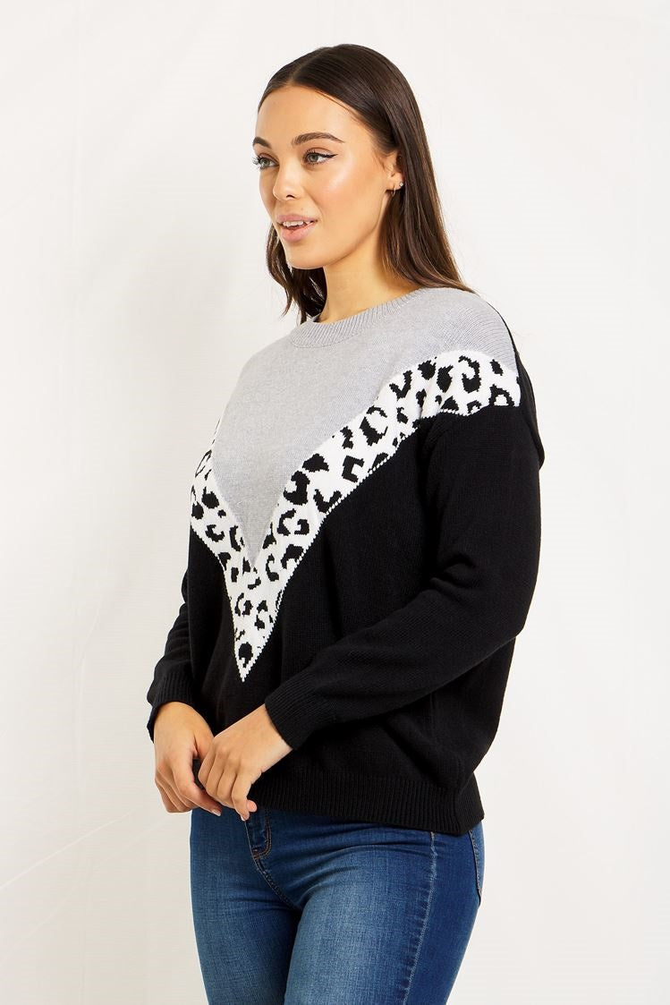 LEOPARD CHEVRON KNIT JUMPER