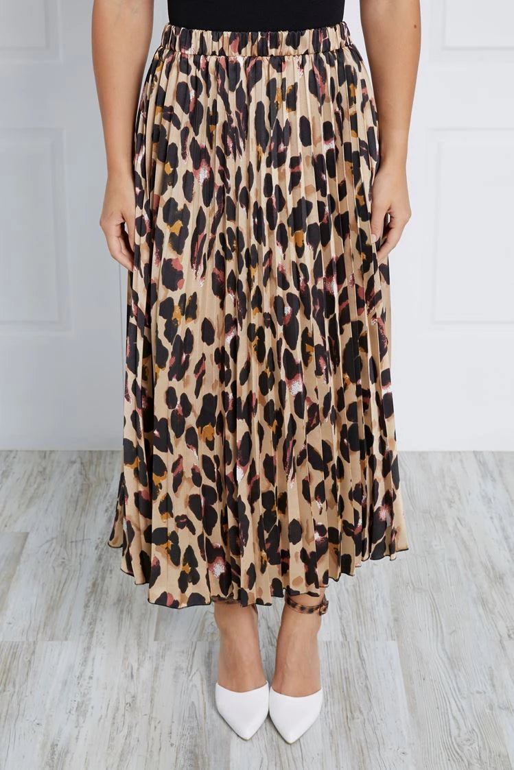 LEOPARD PRINT PLEAT SKIRT