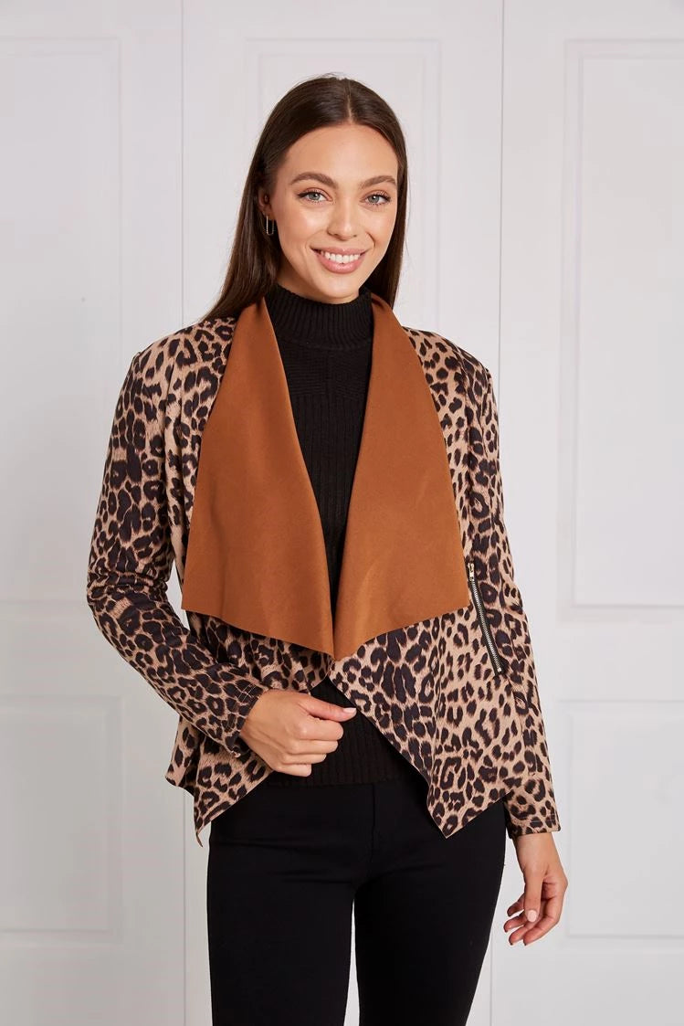 LEOPARD PRINT WATERFALL CARDIGAN