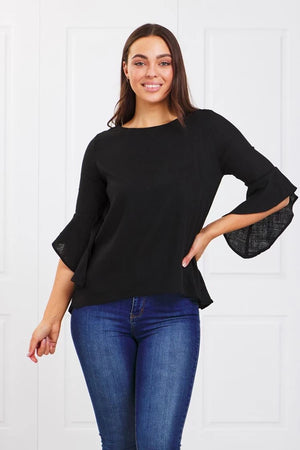 LINEN FLUTE SLEEVE BLOUSE