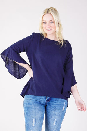 LINEN FLUTE SLEEVE BLOUSE