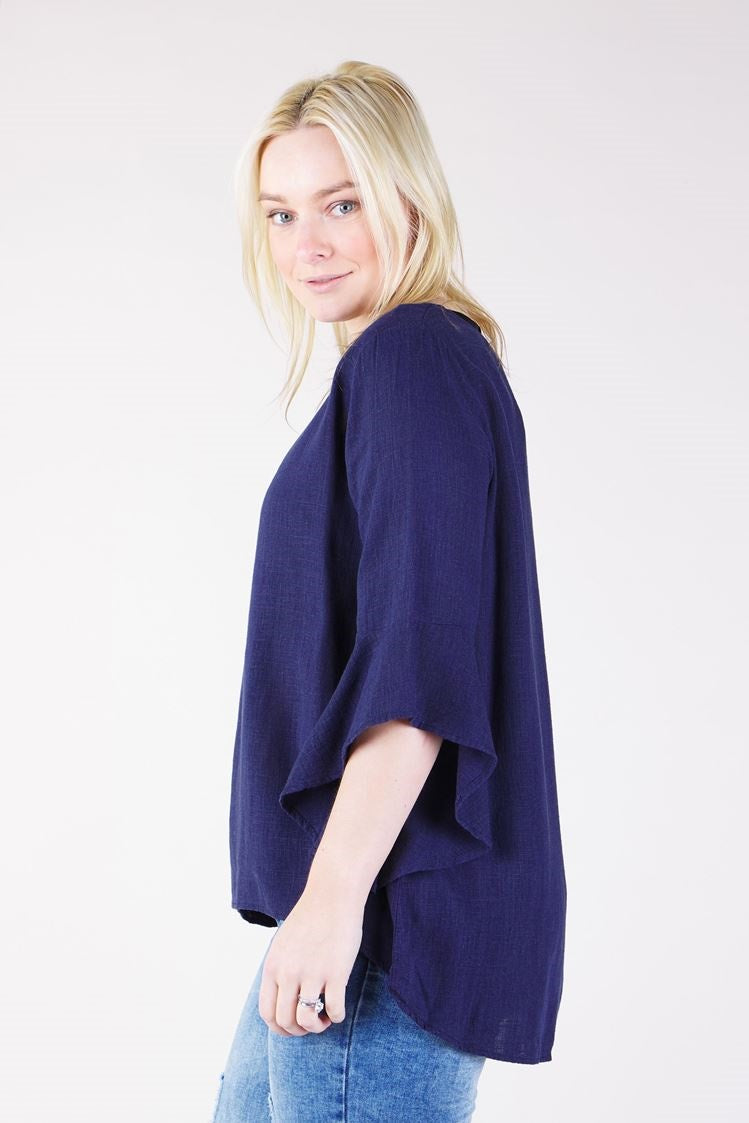 LINEN FLUTE SLEEVE BLOUSE