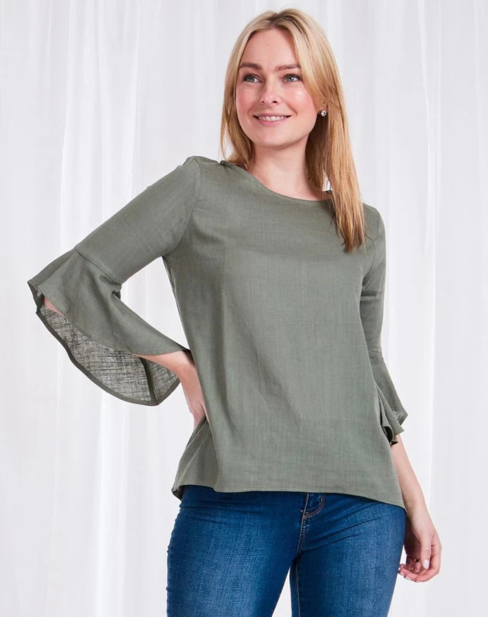 LINEN FLUTE SLEEVE BLOUSE