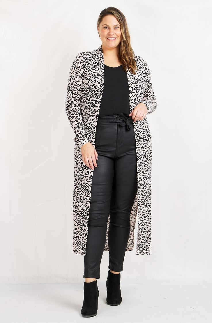 Long Sleeve Animal Print Longline Cardigan