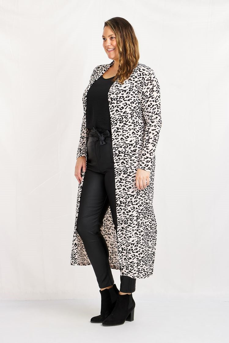 Long Sleeve Animal Print Longline Cardigan