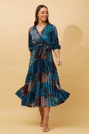 Pleated satin midi sales dress