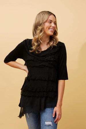 MONDO SHORT SLEEVE RUFFLE TIERED TOP