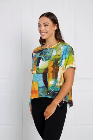 MULTI COLOUR ABSTRACT PRINT TUNIC TOP