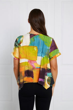 MULTI COLOUR ABSTRACT PRINT TUNIC TOP