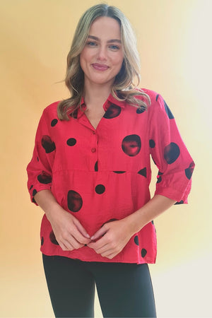 NETTY POLKA DOT PRINT BUTTON DETAIL TOP