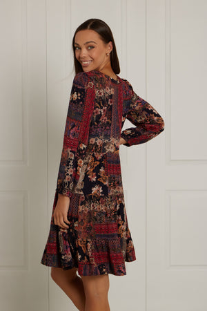 PATCHWORK BOHO PRINT SHORT DRESS