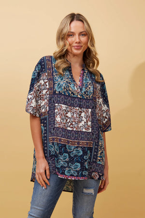 PATCHWORK PAISLEY HI LOW HEM TOP