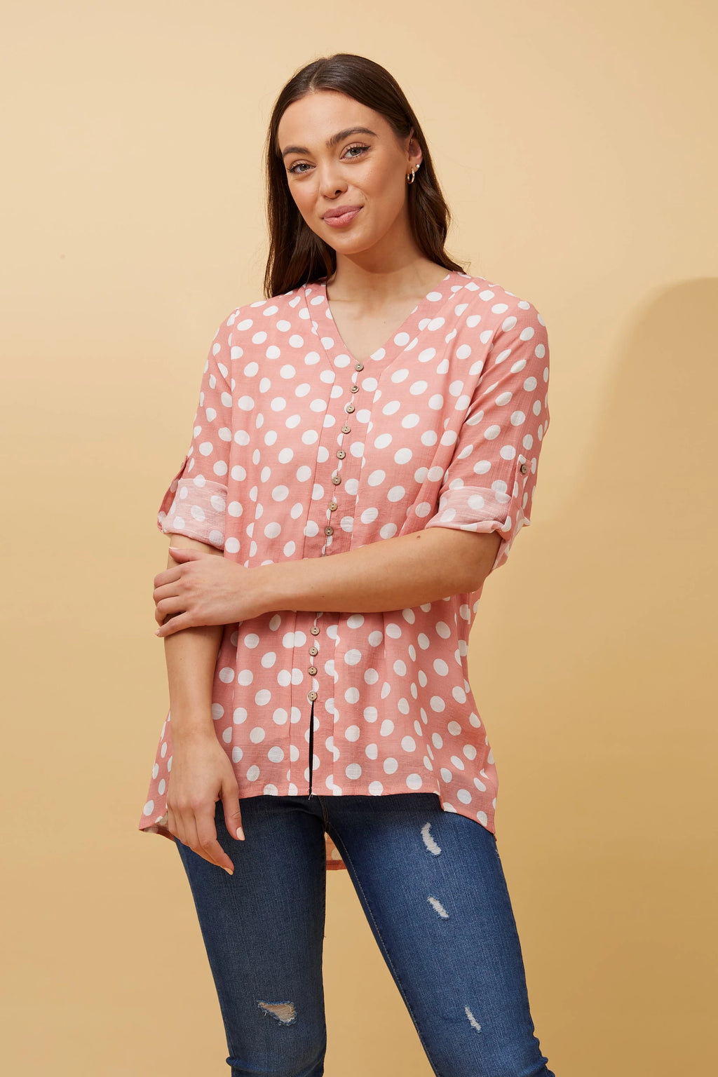 POLKA DOT BUTTON FRONT TOP