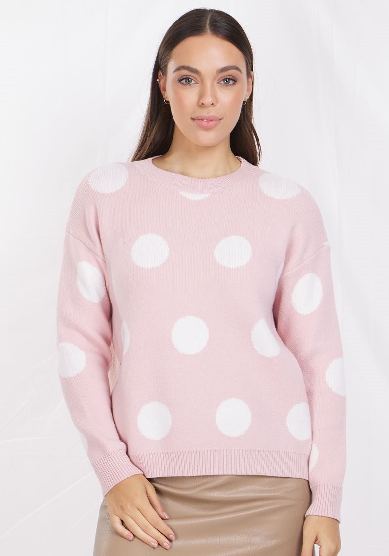 Long Sleeves Polka Dot Print Knit Pullover