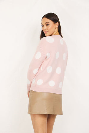Long Sleeves Polka Dot Print Knit Pullover