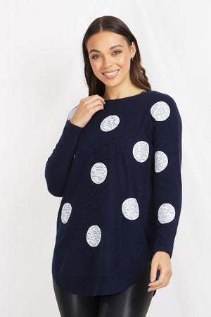 Long Sleeve Printed Pullover With Curved Hem