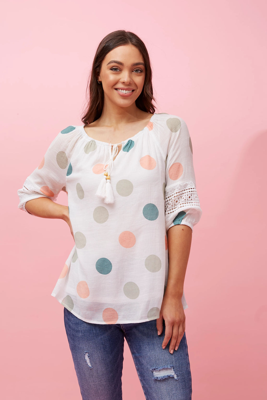 POLKA DOT PEASANT TOP