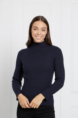 Ribbed Polo Neck Knit Top