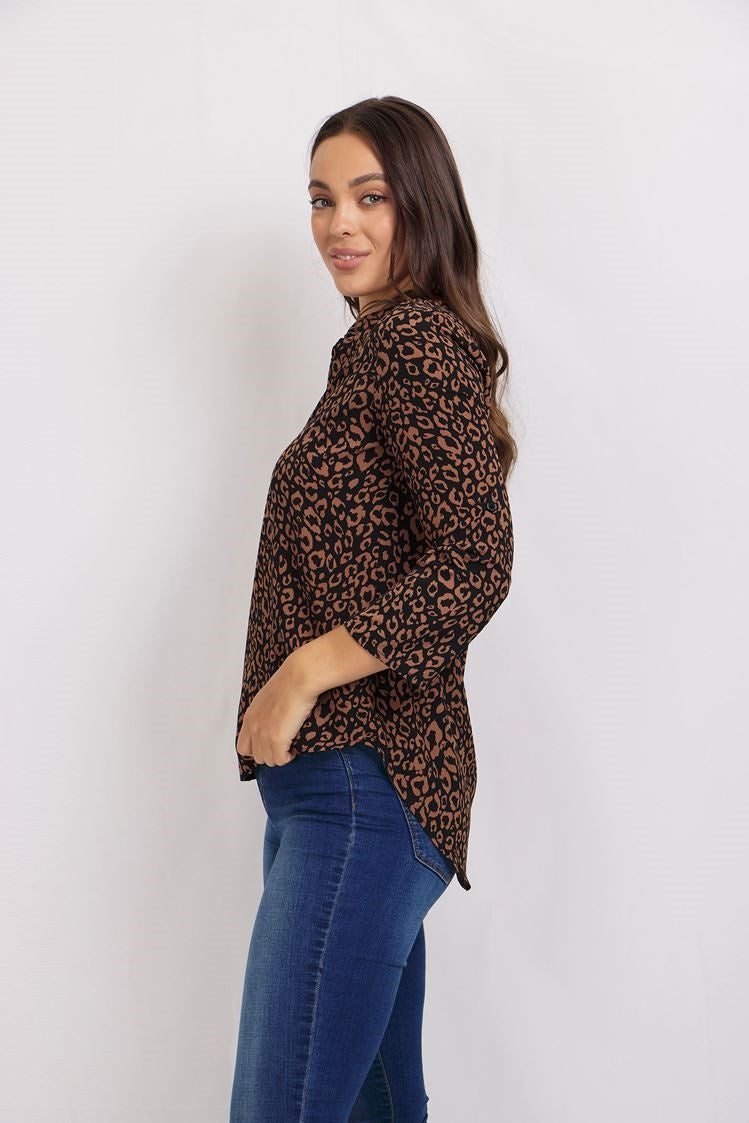 PRINTED MANDARIN COLLAR BLOUSE