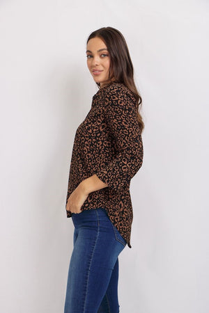 PRINTED MANDARIN COLLAR BLOUSE