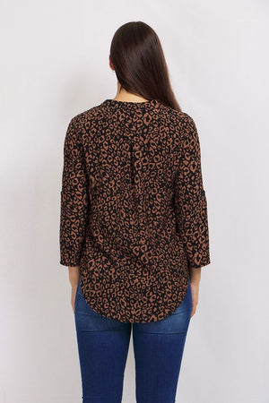 PRINTED MANDARIN COLLAR BLOUSE