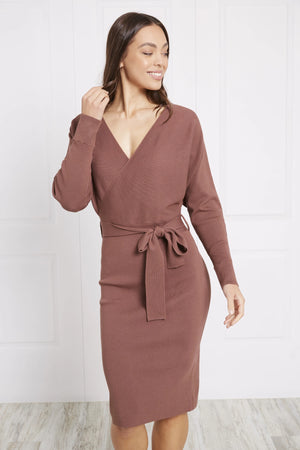 LONG SLEEVES KNITTED DRESS WITH TIES