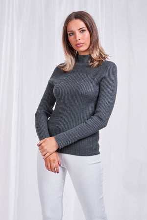 Ribbed Polo Neck Knit Top