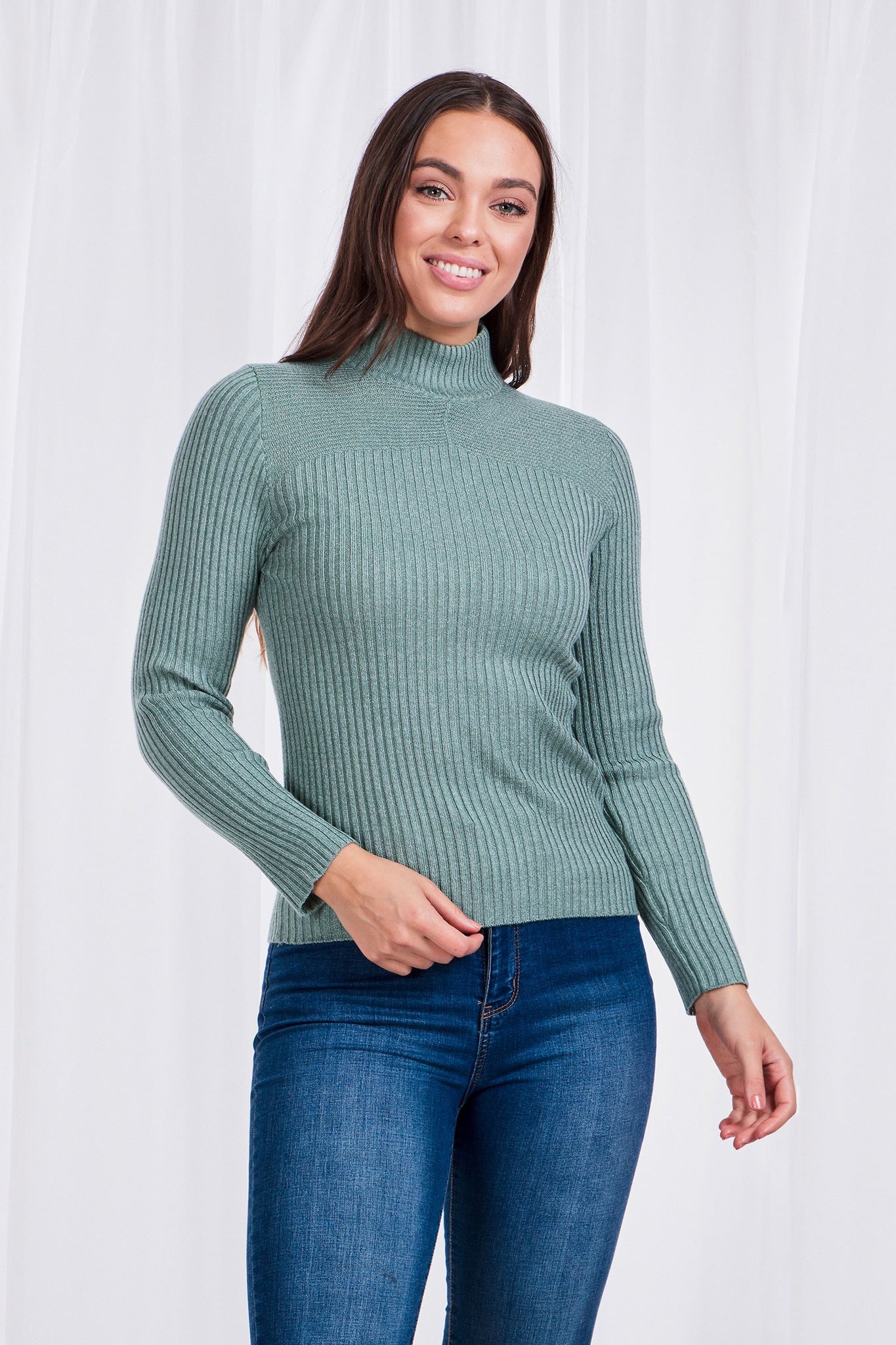 Ribbed Polo Neck Knit Top