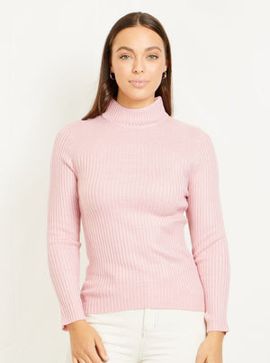 RIBBED POLO NECK KNIT TOP