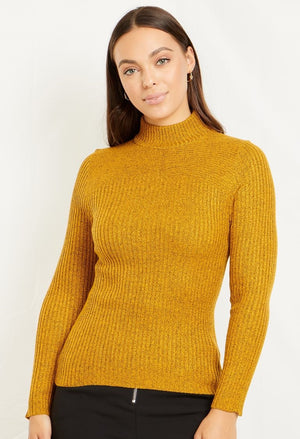 RIBBED POLO NECK KNIT TOP