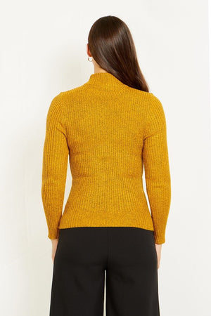 RIBBED POLO NECK KNIT TOP