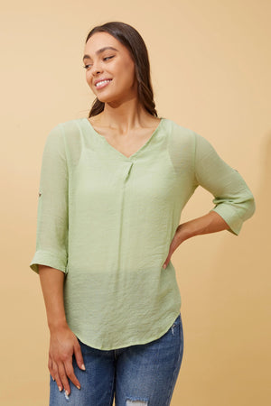 ROLL UP SLEEVE NOTCH NECK TOP