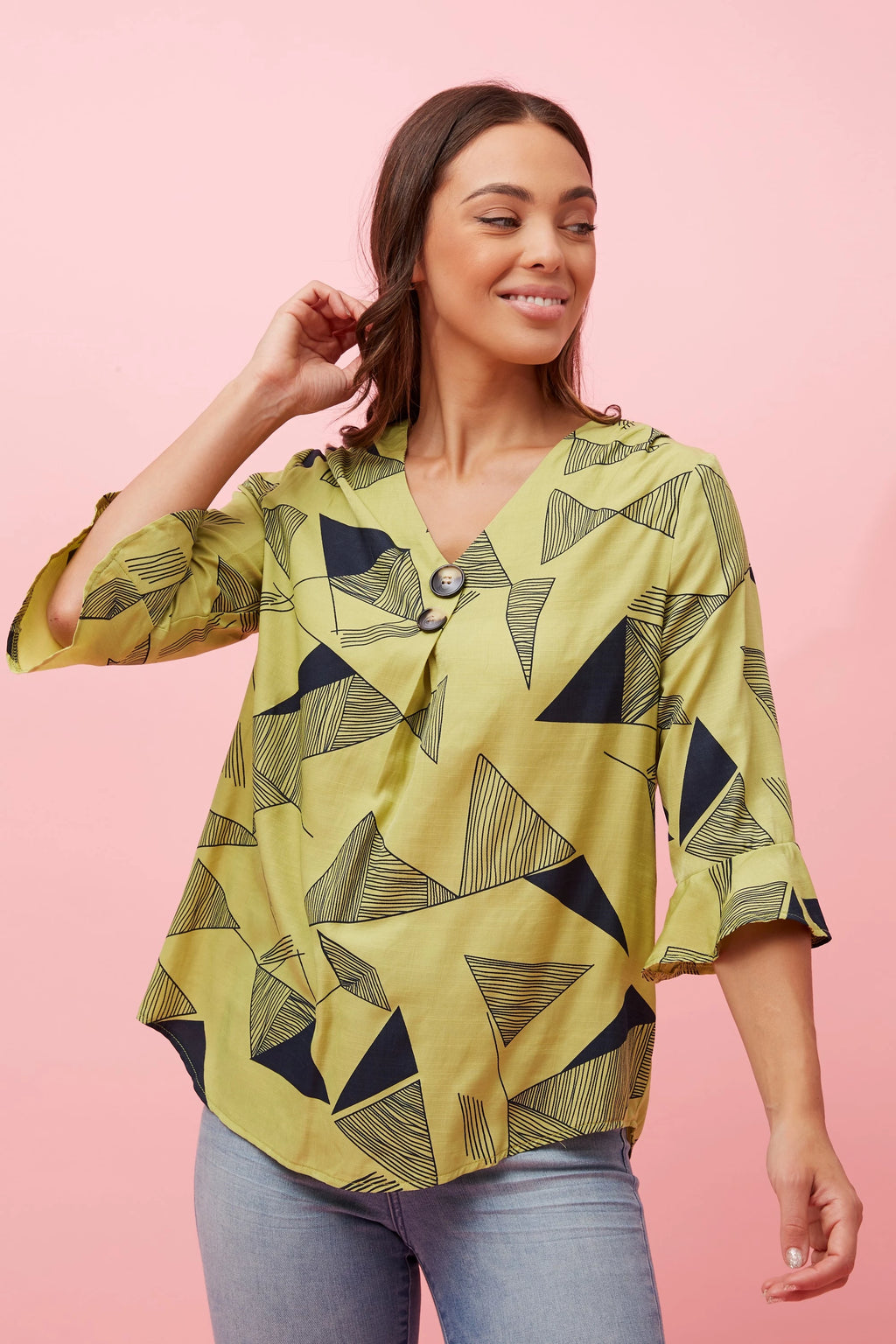 RUE ABSTRACT PRINT BUTTON DETAIL TOP